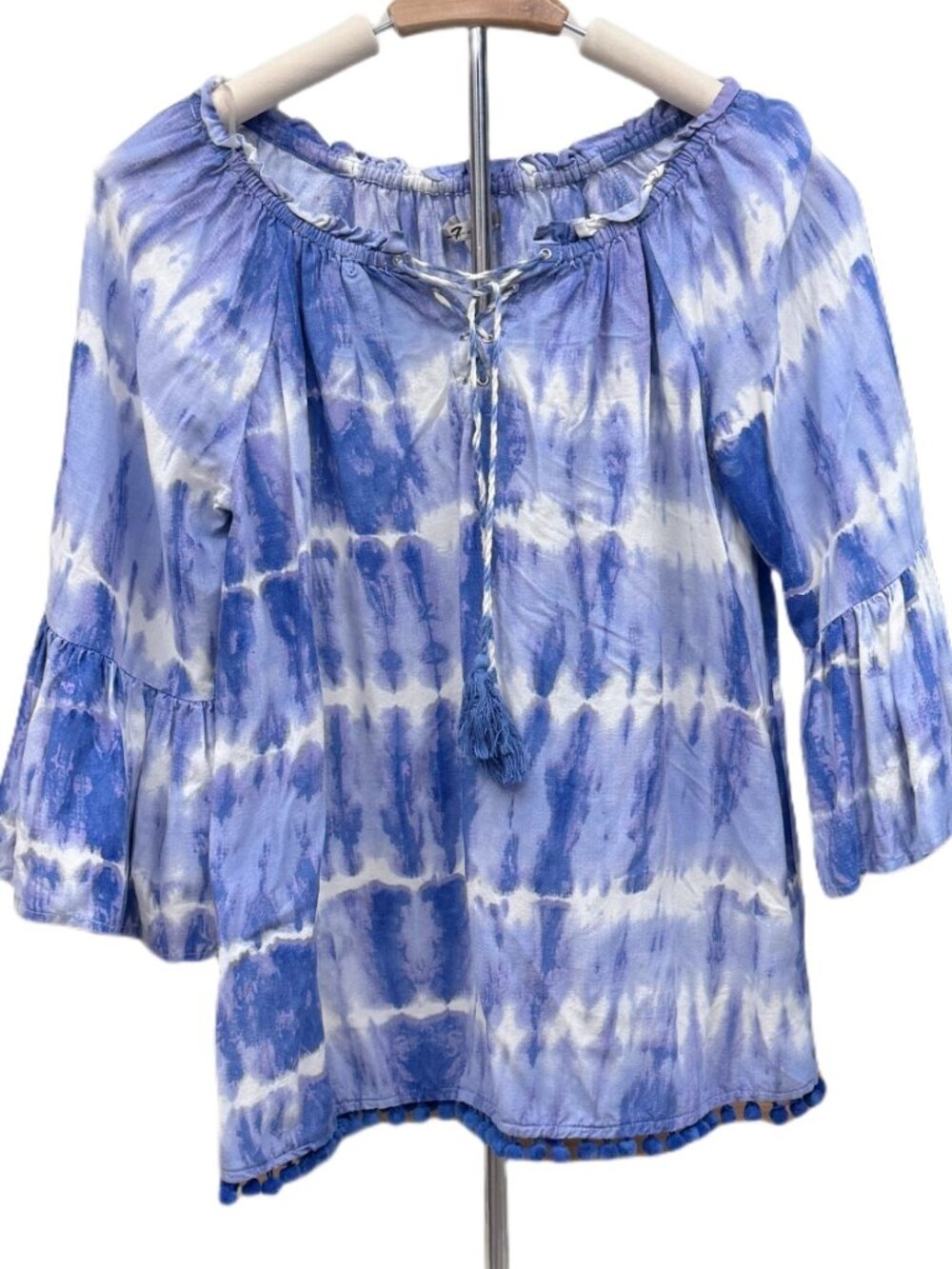 7 For All Mankind Boho Peasant Top Tie Dye White Blue Blouse Breathable Flowy